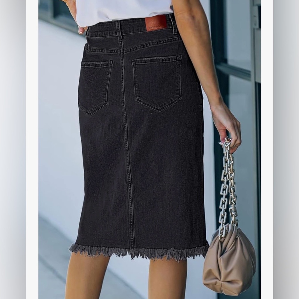 NWT Denim Button-Front Midi Skirt | High-Waisted Casual Chic | Size Large